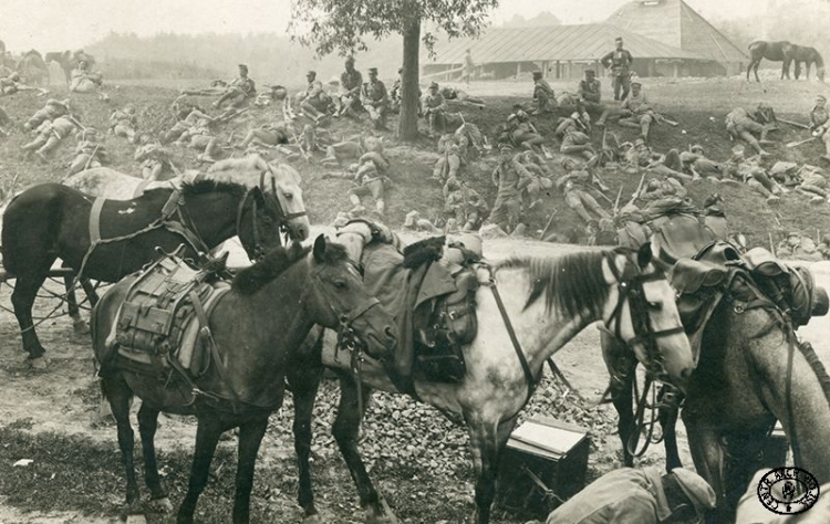 Odpoczynek 5. Pułku Piechoty Legionów Polskich w marszu nad Stochód. Wołyń. Lato 1916 r. Źródło: CAW