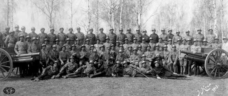 1 bateria I Brygady Strzelców Polskich – rejon Bobrujska, wiosna 1918 r. Źródło: CAW