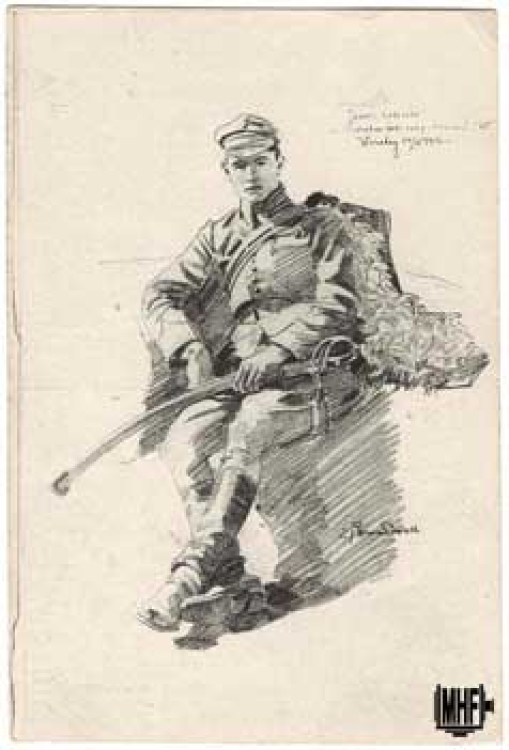 "Ułani 1 pułku", pocztówka wydana przez N. K. N.na cele wsparcia Legionów Polskich. Fot. CAW