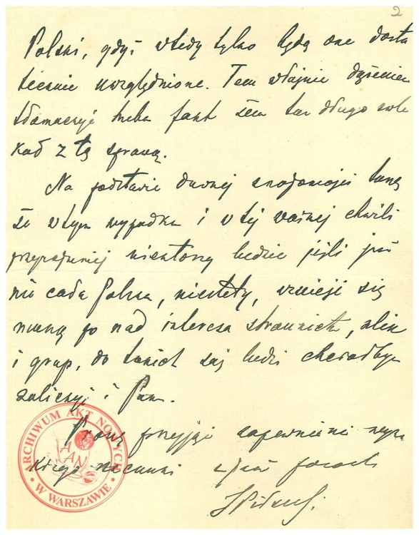 List Józefa Piłsudskiego do Romana Dmowskiego zaczynający się od słów „Szanowny Panie Romanie”,  21.12.1918 r.; AAN, Komitet Narodowy Polski, sygn. 2223.