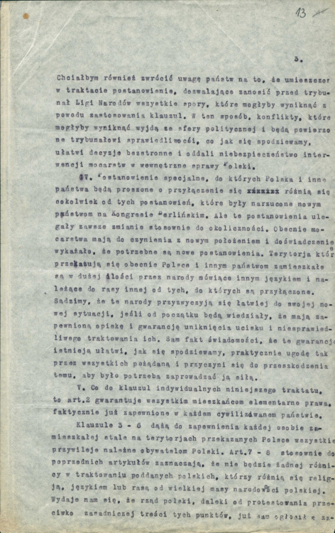 Streszczenie listu Georgesa Clemenceau do Ignacego Jana Paderewskiego, 24.06.1919 r.; AAN, Kancelaria Cywilna Naczelnika Państwa, sygn. 7.