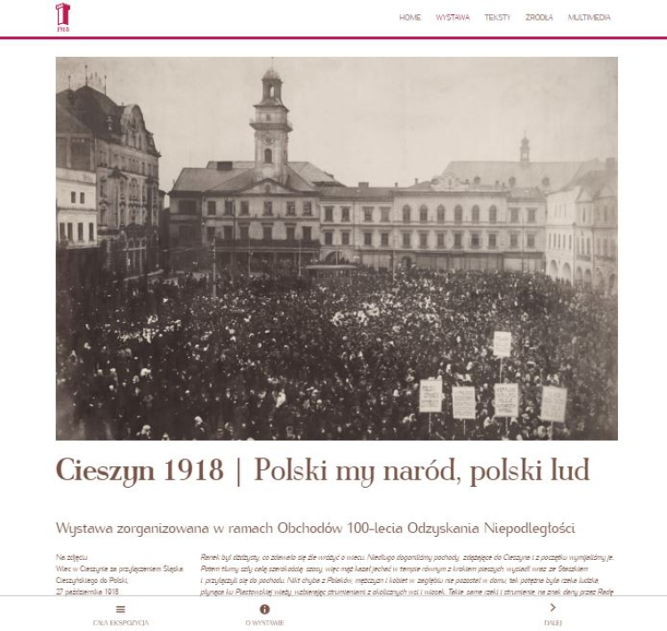Wystawa "Cieszyn 1918. Polski my naród, polski lud" na stronie www.cieszyn1918.pl 