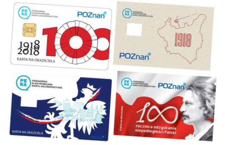 Limitowana kolekcja kart PEKA z okazji 100-lecia odzyskania niepodległości. Źródło: Urząd Miasta Poznania