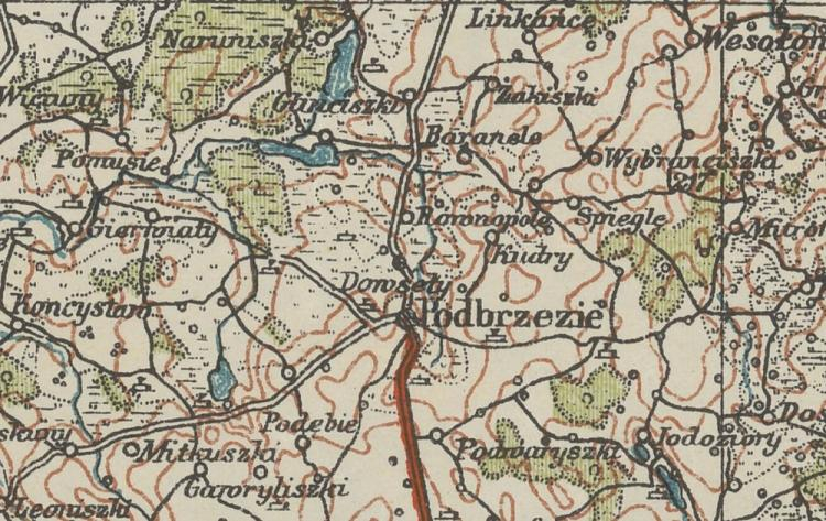 Podbrzezie na przedwojennej mapie Wojskowego Instytutu Geograficznego. Źródło: CBN Polona 