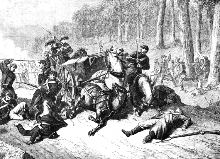 8 sierpnia 1863 r. Bitwa pod Żyrzynem. Ilustracja anonimowa, Journal Universel. Źródło: Wikimedia Commons