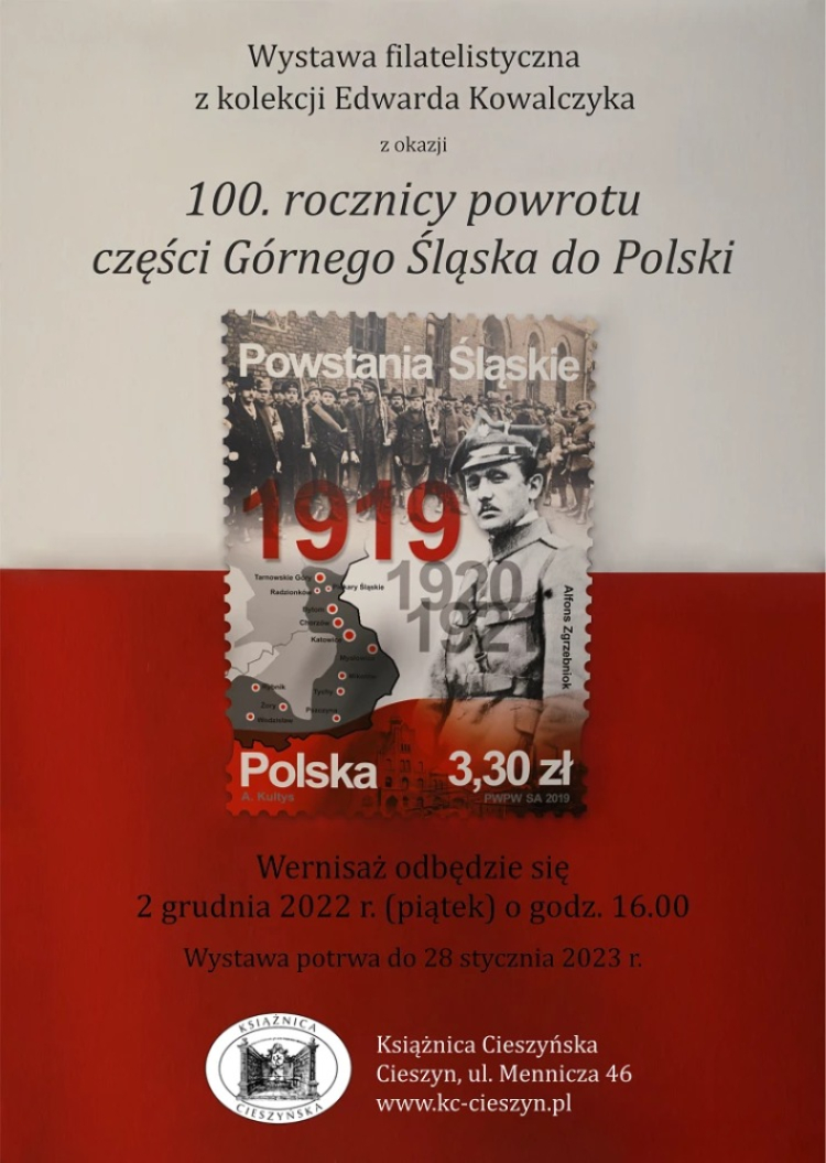 Wystawa filatelistyczna z okazji 100. rocznicy powrotu części Górnego Śląska do Polski w Książnicy Cieszyńskiej