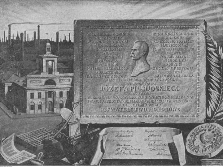 Dyplom honorowego obywatelstwa miasta Łodzi wystawiony dla Naczelnika Państwa Józefa Piłsudskiego. 1919 r. Fot. NAC