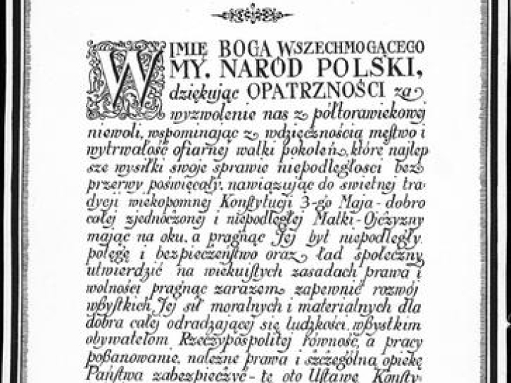 Pierwsza strona Konstytucji marcowej. Fot. Wydział Muzealiów Biblioteki Sejmowej. Źródło: sejm.gov.pl 