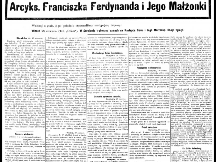 Strona tytułowa krakowskiego "Czasu" z 29 czerwca 1914 r. Źródło: BN Polona.